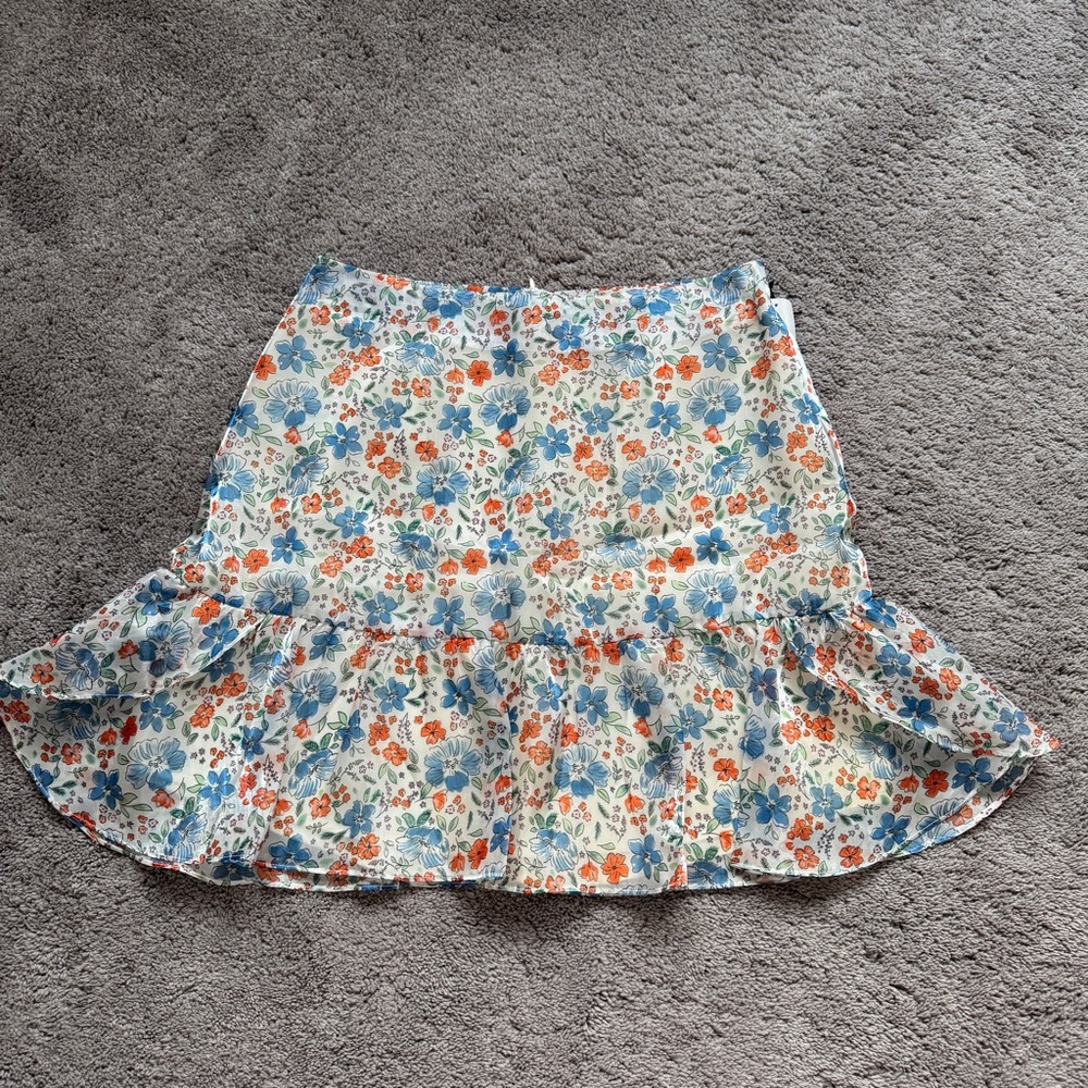 Wildfox A-Line Skirt with Blue and Orange Floral Pattern
